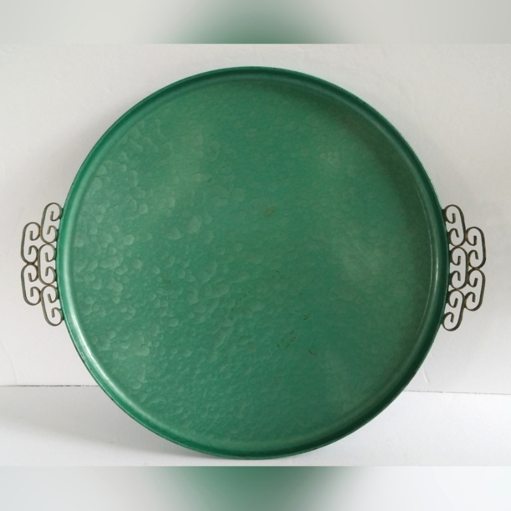 Vintage Tray Moire Glaze Kyes Turquoise Hammered Decorative Serving Piece